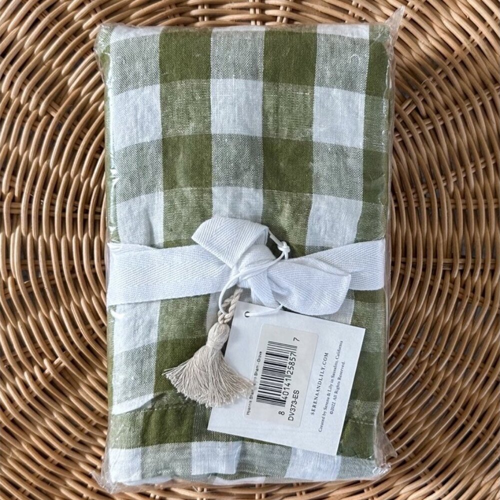 NEW Serena & Lily Hyannis Gingham Linen Euro Pillow Sham-Grove Green